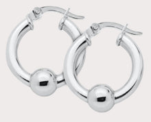 Load image into Gallery viewer, Pair of Single Silver Ball Hoop Earrings
